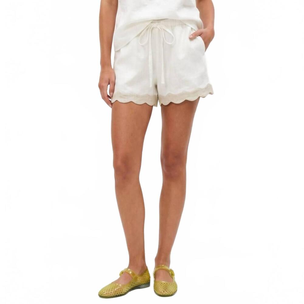 NEW NAKED ZEBRA scallop trim linen shorts in off white